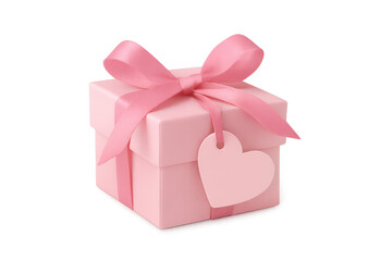Obraz premium Pink gift box with ribbon and heart tag