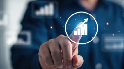 Financial Profit Trajectory: Business Professional Pointing at Rising Bar Graph for Investment Success