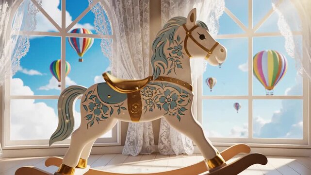 A Magical Rocking Horse Gazes At Hot Air Balloons