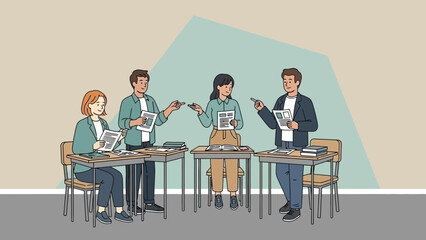 diverse group of people engaging in a discussion or presentation during meetings in a modern