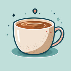 Illustration of a cup of coffee with a heart above it, on a light blue background.