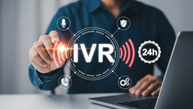 Interactive Voice Support: Professional Using Laptop with IVR Interface for Automated Customer Service