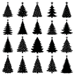 Obraz premium Collection of Christmas Tree Silhouettes with Star Toppers.