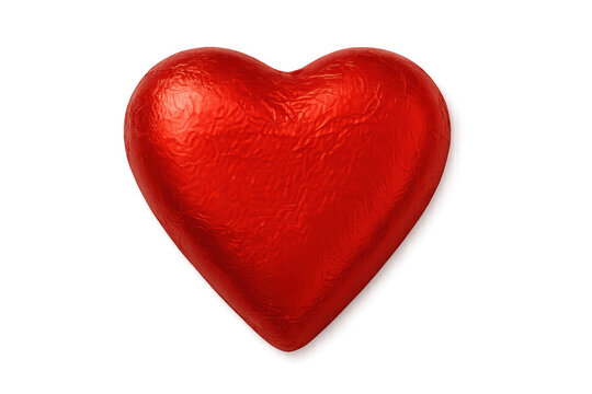Red heart foil wrapped chocolate candy on transparent background