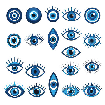 Collection of Evil Eye Amulets Protection and Good Luck Symbols.