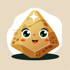 Cute cartoon crystal with a happy face and big eyes, set against a neutral background.