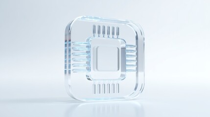 Digital Brain: A transparent crystal-like processor, symbolic of cutting-edge technology and innovation, is isolated. Highlighting the power of data processing.