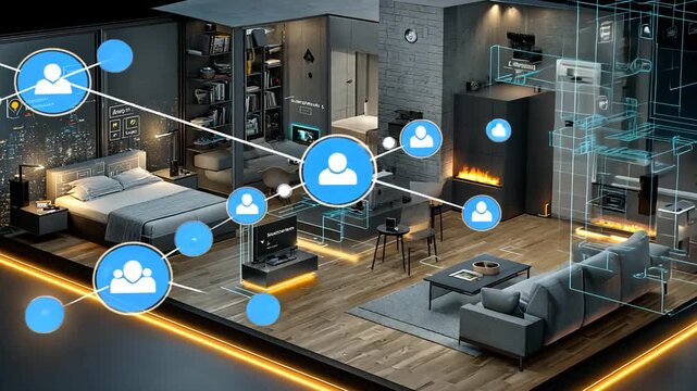 futuristically designed smart home interior showcasing technology and comfort with interactive features