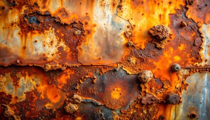 Weathered Texture: An up-close shot showcases the intense texture of rust and corrosion on an old metal surface, narrating a story of time's passage.
