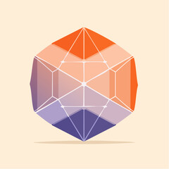Geometric shape with orange and purple gradient on a beige background.