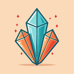 Illustration of three crystals, one blue and two orange, on a beige background.