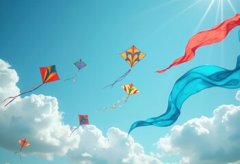 Colorful Kites Soaring in the Bright Sky - Vibrant Celebration of Freedom and Joy