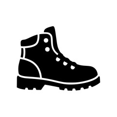 Bold Minimalist Hiking Boot Vector Icon. Black and White Flat Design Trekking Shoe Silhouette for SVG Cutting Files, Outdoor Footwear Branding, Hiking Club Logo, and Modern Trail Exploration Illustrat