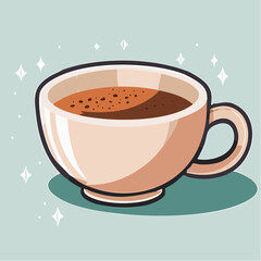 Illustration of a cup of coffee with a handle on a teal background.