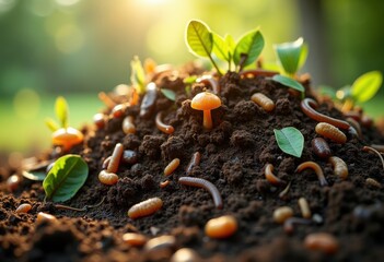 Organic Decomposing Matter in Compost Pile Creating Texture and Life Below Surface