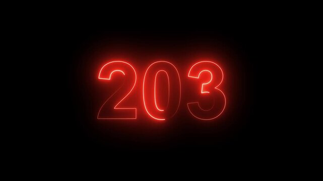 Abstract glowing Neon 203 number educational mathematics text icon animation on black background. a dynamic motion and glowing neon number countdown icon animation. 