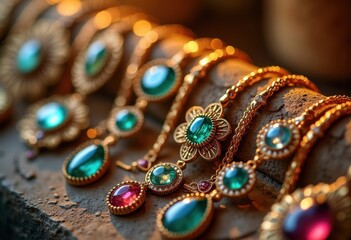 Unique Artisan Jewelry Gemstone Cluster Collection Display Shimmering Elegance Showcase