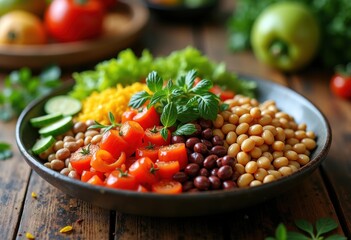 Wholesome Plant-Based Ingredients Colorful Dish Display Lively Plate Taste Sensation Culinary Delight