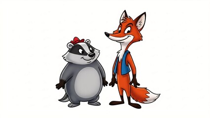 Obraz premium Floating 2D fox plays violin while hedgehog juggles stars around crescent moon in dreamy pastel night sky. 
