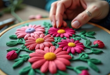 Intricate Floral Pattern Embroidery Stitched on Premium Fabric Captivating Craftsmanship