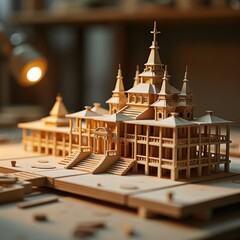 Intricate Matchstick Model Structures Wooden Craftsmanship Miniature Creations