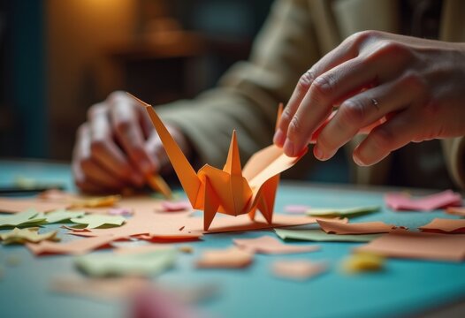 Intricate Origami Crane Artistry Delicate Folding Paper Creation Artisan Craftsmanship