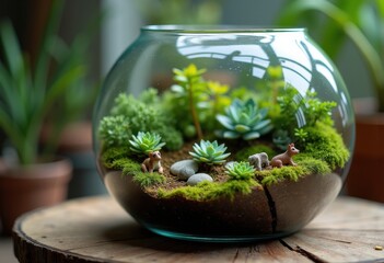 Miniature Glass Terrarium Ecosystem Lush Greenery Lifeabundant Habitat Animal Figurines