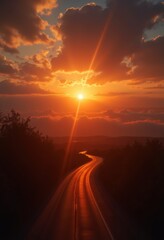 Photographer Capturing Stunning Sunset Through Vibrant Rays at Horizon Edge