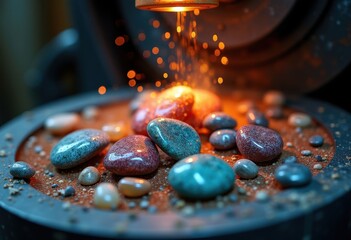 Polished Gemstone Tumbling Process Smoothing Beautifully Finished Stones in a Vibrant Sequence