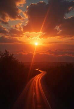 Photographer Capturing Stunning Sunset Through Vibrant Rays at Horizon Edge