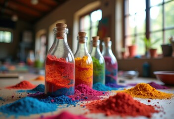 Vibrant Sand Art Bottles: Creative Colorful Layered Masterpieces Creating Unique Designs