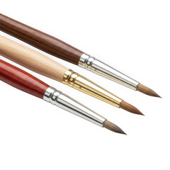Naklejka premium Set of Three Round Artist Paint Brushes with Wooden Handles Product Shot