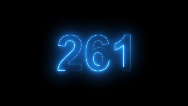 Abstract glowing Neon 261 number educational mathematics text icon animation on black background. a dynamic motion and glowing neon number countdown icon animation. 