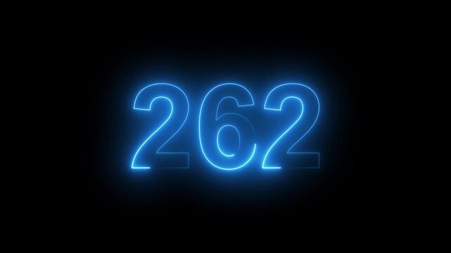 Abstract glowing Neon 262 number educational mathematics text icon animation on black background. a dynamic motion and glowing neon number countdown icon animation. 