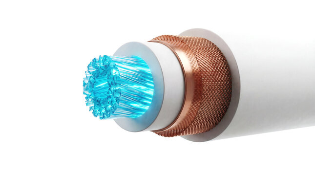 3D Render of High Voltage Superconductor Cable Cross Section with Glowing Core for Transmission Concept

