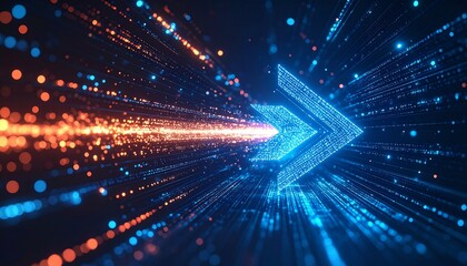 Abstract Digital Arrow - Navigating the Future: A mesmerizing image featuring a digital arrow symbol, bathed in vibrant blue light and intersected by streams of energy.