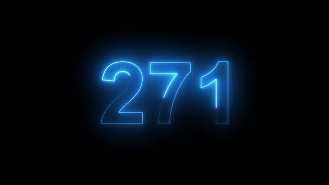 Abstract glowing Neon 271 number educational mathematics text icon animation on black background. a dynamic motion and glowing neon number countdown icon animation. 