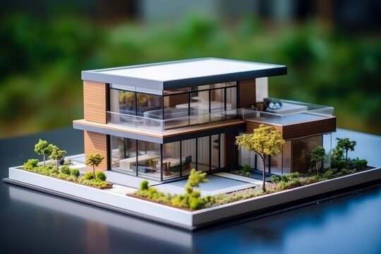 Architectural scale model of a modern sustainable house showcasing eco friendly design and innovative construction techniques