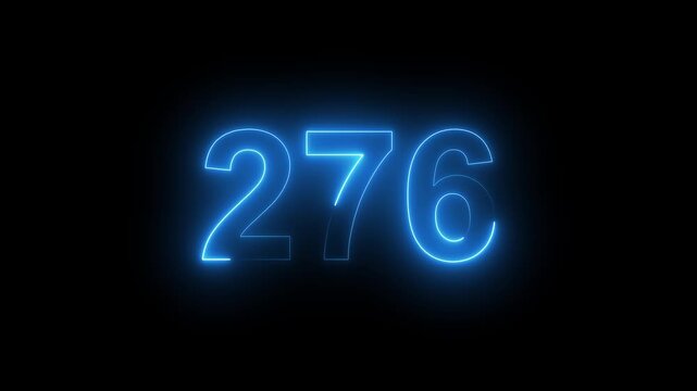 Abstract glowing Neon 276 number educational mathematics text icon animation on black background. a dynamic motion and glowing neon number countdown icon animation. 