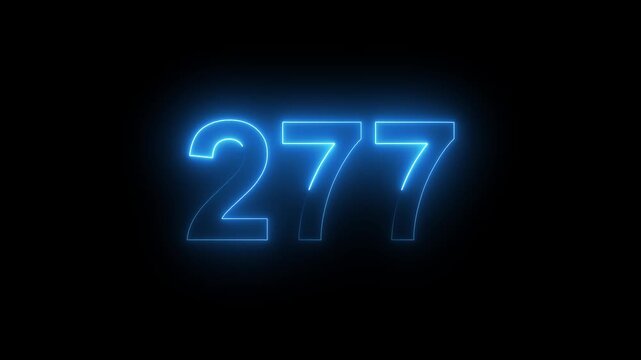 Abstract glowing Neon 277 number educational mathematics text icon animation on black background. a dynamic motion and glowing neon number countdown icon animation. 