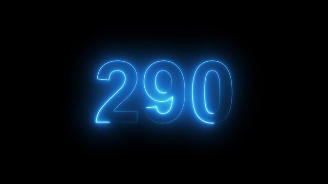 Abstract glowing Neon 290 number educational mathematics text icon animation on black background. a dynamic motion and glowing neon number countdown icon animation. 