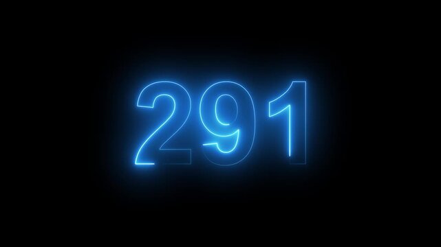 Abstract glowing Neon 291 number educational mathematics text icon animation on black background. a dynamic motion and glowing neon number countdown icon animation. 