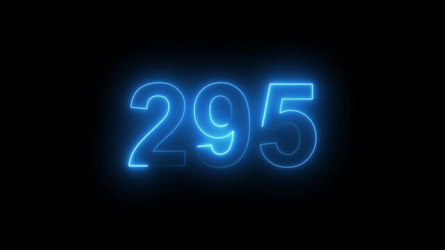 Abstract glowing Neon 295 number educational mathematics text icon animation on black background. a dynamic motion and glowing neon number countdown icon animation. 