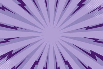 Obraz premium Abstract Light purple comic background. Art pop cartoon backdrop. Halftone effect pattern. Fun anime texture. Starburst manga. Mark popart radial gradient. Spiral, swirl, comic rays