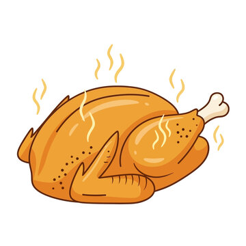 Vector icons Cartoon illustration of a whole roasted chicken steaming hot. EPS Editable