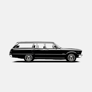 Vector icons Classic American station wagon car side profile illustration. EPS Editable