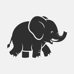 Fototapeta premium Vector icons Cute Cartoon Baby Elephant Silhouette Walking Joyfully. EPS Editable