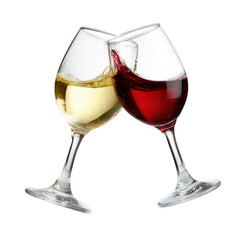 Wine Glasses with Red and White Wine for Sophisticated Drinking Experience isolated on transparent background