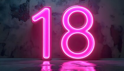 Pink number 18 3-D neon