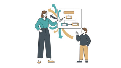 Professional Data Analysis and Workflow Presentation Demonstrated by a Woman and a Child Using